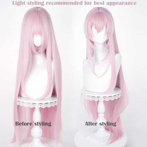 Image of LABEAUTE Long Pink Anime Cosplay Wig with Bangs for Women Girls, Heat Resistant Synthetic Wig for Halloween Costume Party Daily Wear with Adjustable Breathable Cap