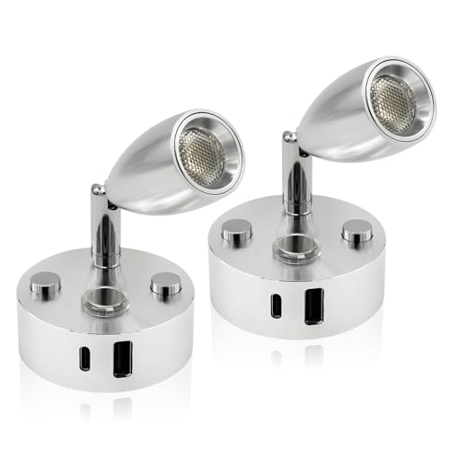 WTNYOU 12V LED RV Interior Reading Light, Dimmable, with Dual USB Ports, RV Bedside Reading Light with Touch Switch, for Campers and Travel Trailers