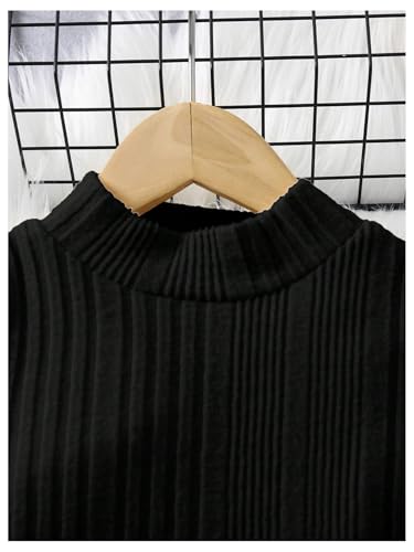Image of SOLY HUX Toddler Girl's Mock Neck Long Sleeve Tee & Overall Dress | 2 Piece Outfits, Button Front，Winter Overall Set，Fall,Daily Casual