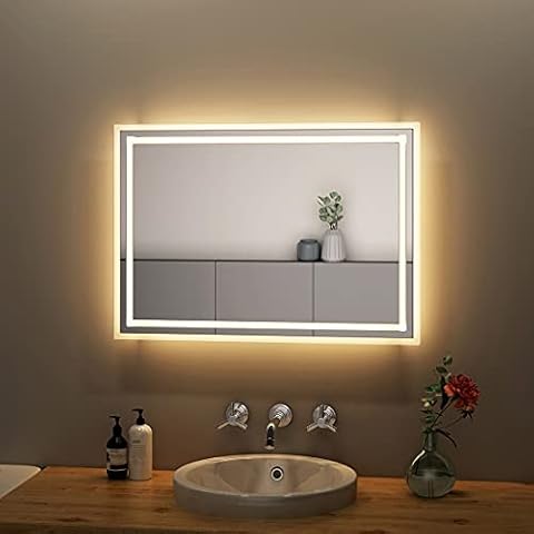 S'AFIELINA LED Badspiegel 50 × 70 cm Wandspiegel Spiegel mit Beleuchtung 3000K Warmweiß Lichtspiegel IP44 Energiesparend Cover