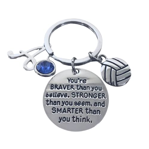 SPORTYBELLA - Personalized Keychains with Volleyball Charm (You’re Braver than You Believe, Stronger than You Seem & Smarter You Think) Inspirational Gifts for Women, Volleyball Players, and Teams