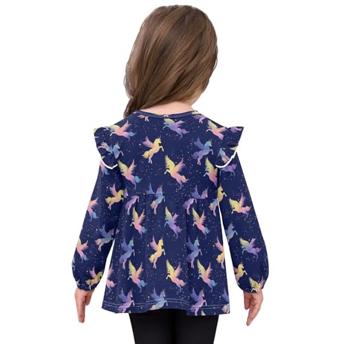 Colorful Unicorn Star Girls Shirts Cotton Long Sleeve Ruffle Toddler Tee Tops4