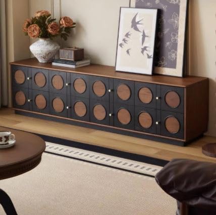 Luxury Modern TV Unit Cabinet for Living Room | Decorative Console Storage Sideboard | Solid Wood Entertainment Unit with Designer Circular Pattern Doors |Brown-image-39