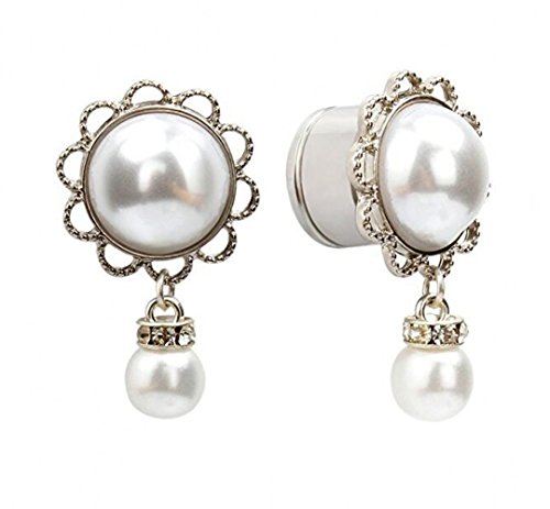IPINK-Stainless Steel Pearl Pendant Ear Piercing Tunnel and Plugs Ear Expender Gauges (1 2 (12mm))