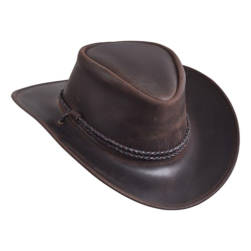 Image of Sidewinder Mens Cowboy Leather Hat Western Style Unisex Shapeable Outback Classic Braided Hatband
