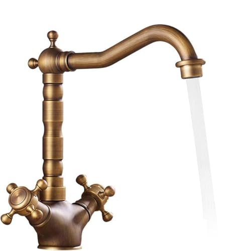 Wasserhahn Bad Bronze Antike, Wasserhahn Küche Waschbecken Armaturen, Hoher Auslauf Zweigriff Mischbatterie aus Kupfer 360° Drehbar für Badezimmer Küche