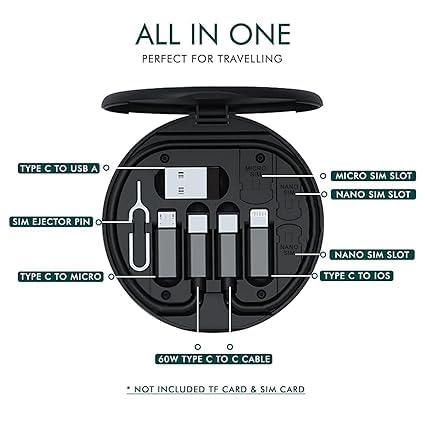 Image of Original All in One 60W USB Fast Charging Travel Cable Set Type C and Micro USB Port Inbuilt Mobile Stand Compatible with lPhone, iPad,Samsung,OnePlus, Mi,Oppo,Vivo,iQOO (All in 1, Black)(APR203)