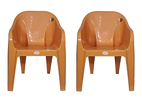 Image of PETALS Plastic Chairs Set of 2 Without Cushion | Arm Chair for Drawing /Living Room | Armchairs for Home /Office /Garden /Indoor & Outdoor | Cap Upto 150 Kgs | Beige, 2 Pcs, Bravo | 3 Years Warranty