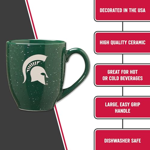 Image of Rico Industries NCAA Michigan State Spartans Green Personalized 16 oz Team Color Laser Engraved Speckled Ceramic Coffee Mug