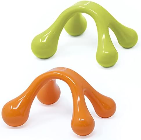 Rilextec Handheld Manual Back Massagers, 2 Pack Manual Massage Tools for Muscles Relaxation, Palm Fit Four-Leg Neck Massager Tools for Pain Relief Deep Tissue, Orange & Chartreuse