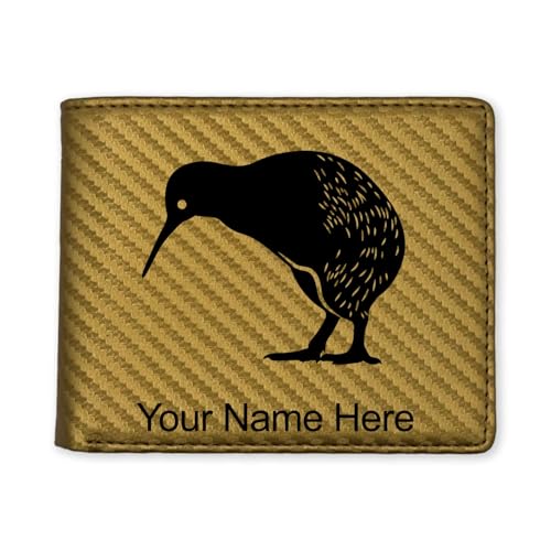 LaserGram Faux Leather Bi-Fold Wallet, Kiwi Bird, Personalized Engraving Included (Carbon Fiber Gold)