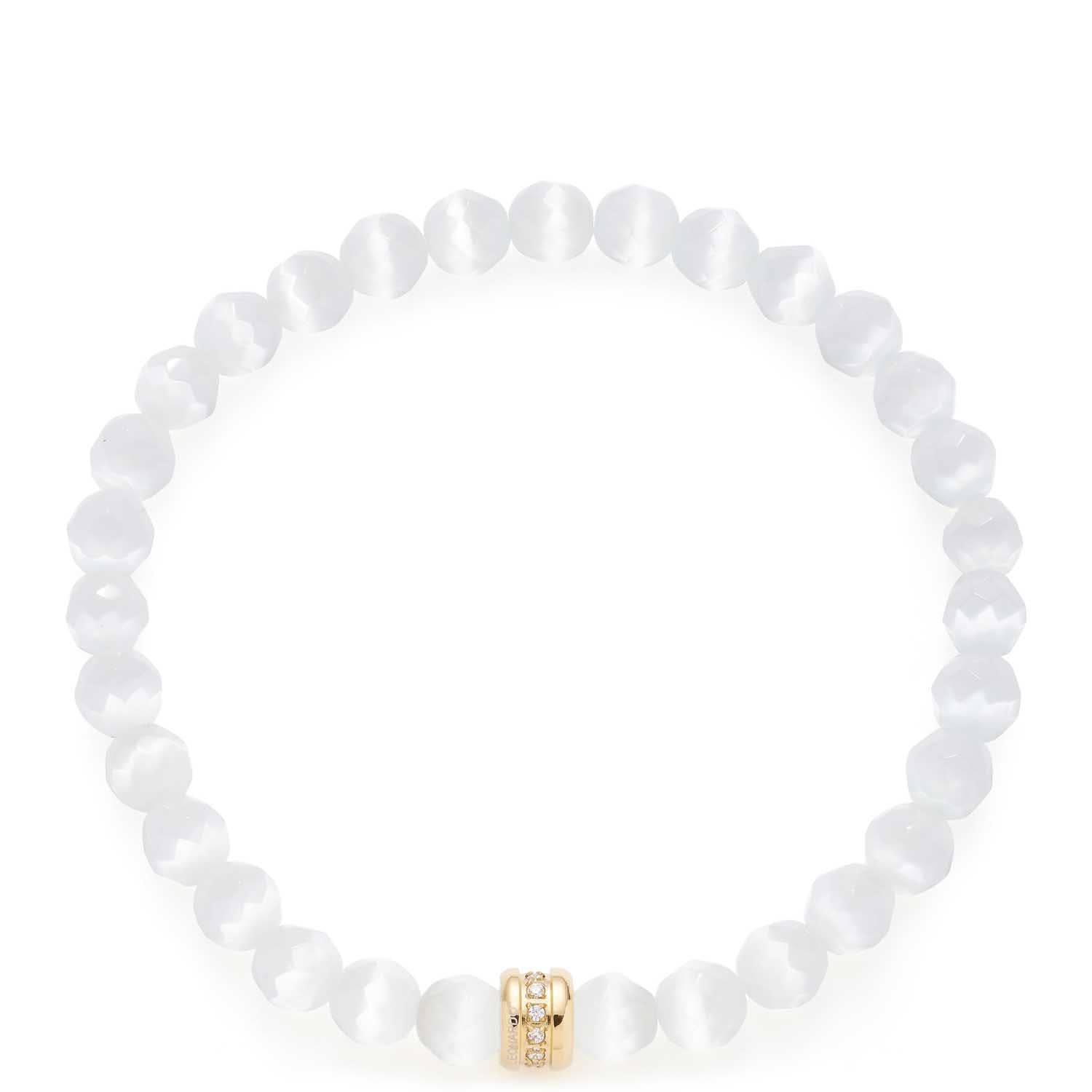 Leonardo Jewels Bracciale Elastico Con Perle Dorate E Catseye, 22 Cm, Acciaio Inox, Anallergico, Elegante Donna