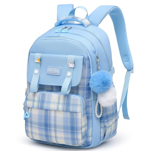 Alrisg Girls Plaid Backpack School Bookbag for Kids Elementary Middle School Cute Backpack for Girls Blue