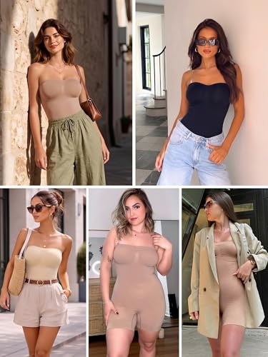 Image of SHAPERX Strapless Shortie Bodysuit for Women Tummy Control Shapewear Seamless Sculpt Body Shaper with Removable Straps