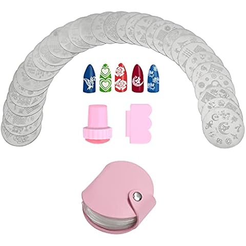 Kurtzy Nagel Stempelset mit 30 Stempelschablonen Nageldesign - Maniküre Set Stempel Nageldesign & Scraper - Nagel Schablone Blumen, Muster, Schmetterling, Meerjungfrau, Tiere, Weihnachten, Geometrie Cover