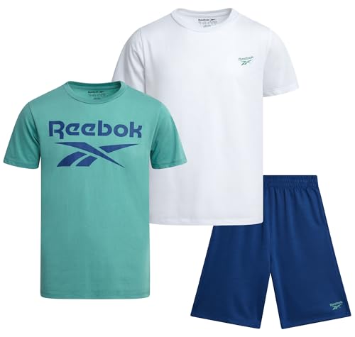 Reebok Boys Athletic Shorts Set - 3 Piece Summer Clothes Outfit with Graphic Tees and Boys Running Shorts for Active Kids