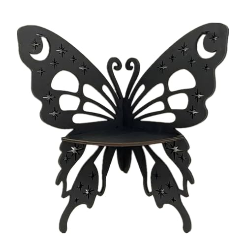 TANG SONG Butterfly Moon Star Bohemian Style Wooden Corner Shelf Decorative Shelf Floating Wall Mounted Crystal Shelf Corner Shelves for Bedroom Kitchen Office Living Room (Black)