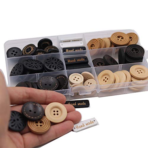 100 Pack Assorted Wood Wooden Buttons Black Brown Beige 4 Hole Mixed Sewing Art Diy Craft Supplies Kits With Box #TOP3