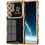 Keteen Coque Compatible avec Samsung Galaxy S25 Ultra, Étui Bord Forme Ondulé Bouclée Coeur Mignon d'amour Dessin Case Ultra Fine Galvanisé Housse Antichoc Silicone Coque pour Samsung S25 Ultra, Noir