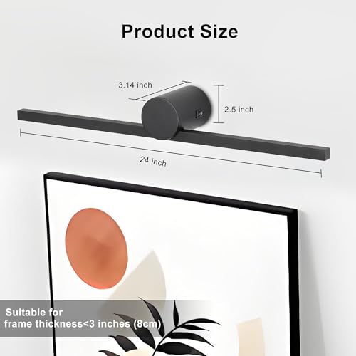 Image of ZitoStory Battery Operated Picture Light for wall with Remote,Minimalism Wireless Dimmable Art Lights for Paintings Rechargeable Gallery Light Artwork Lighting for Canvas, Portrait (Black,23'' Inch)