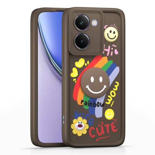 Image of Pikkme Back Cover for Realme P3 Ultra 5G | Soft Silicone| Cute Rainbow Smile & 3D Cartoon Flower Design | Shockproof Raised Camera Protection Bumper Case (Brown)