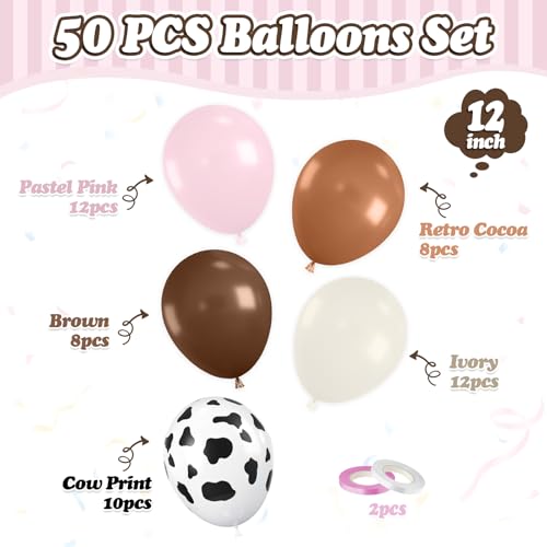 Image of Cowgirl Balloons, 50 Pcs Cow Print for Girls Birthday Baby Shower Party