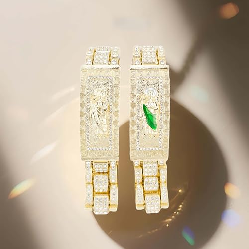 San Judas Tadeo Gold Plated Rectangular Strap Bracelet - St. Jude Religious Jewelry with 360° Crystal Stones Watch Band for Women & Men(Green/Gold Robe Design)3