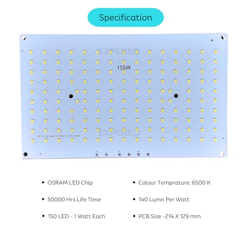 Image of 150 Watt LED MCPCB || High Lumen LED || 140 Lumen Per Watt - Colour: White - 6500 K || Life Span: 50000 Hrs || PCB Size - 214 x 129 mm - Pack of 1