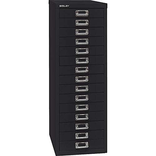 Image of Bisley MultiDrawer, 39 Series, DIN A4, 15 Drawers, Metal, 633 Black, 38 x 27.9 x 86 cm