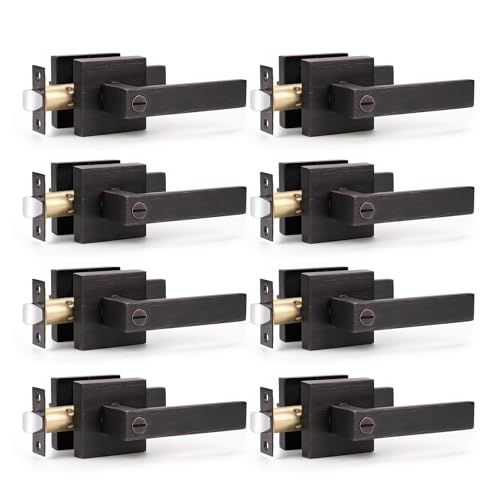 KNOBWELL 8 Pack Oiled Bronze Interior Door Knob with Lock, Privacy Door Handle for Bedroom Bathroom Heavy Duty Modern Door Handle