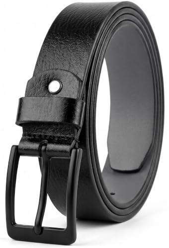 Image of Genuine Leather Belt for Men - Premium Formal & Casual Belt with Metal Buckle - Durable Adjustable Waist Belt for Jeans, Trousers & Office Wear