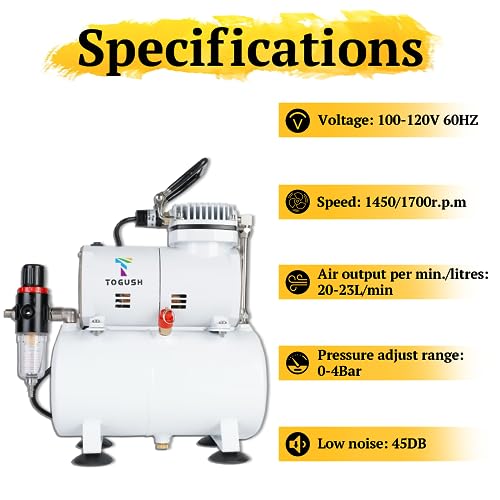 Image of Airbrush Compressor with Tank 100-120V 60HZ Regulator,Water Trap,Portable Air Compressor with Holders,US Plug