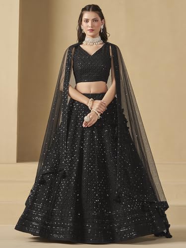 Image of Zeel Clothing Women's Sequins Thread Embroidered Georgette Lehenga Choli With Dupatta (5124-Women-Lehenga-Choli-New; Free size)