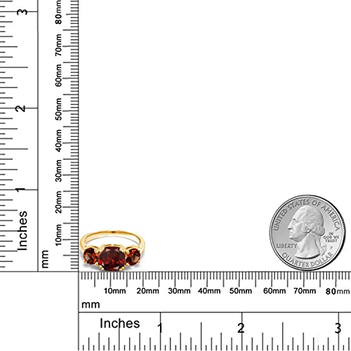 Gem Stone King 18K Yellow Gold Plated Silver Red Garnet 3 Stone Engagement Ring For Women (3.60 Cttw, Gemstone January Birthstone, Cushion 8MM, Available in Size 5,6,7,8,9)4