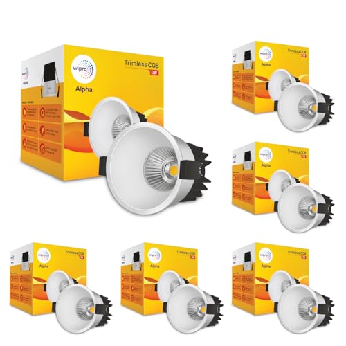 Image of wipro 7 Watt Alpha Trimless COB | Neutral White (4000K) | Aluminium PDC Heat Sink | Sharp Beam Angle with Reflector for Home, Office and Store Cabinet Display | Pack of 6
