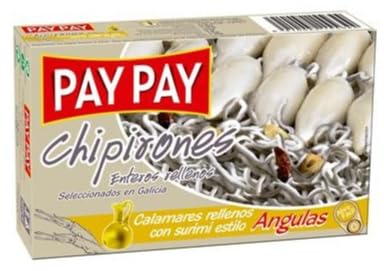 Pay Pay Encornets Entiers Farcis, Calamars Farcis à l'Huile, Pack de 3 Boîtes de 120g, Poids Égoutté 72g
