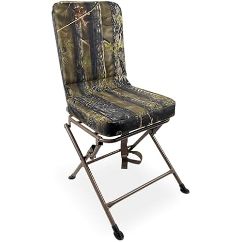 Black Sierra Padded Swivel Hunting Blind Chair, 360° Silent Hunt Chair Supports 300 lbs, Heavy Duty Hunt Seat w/Carry Strap, Portable Folding Outdoor Chair for Blinds, Fishing, Camping Cover
