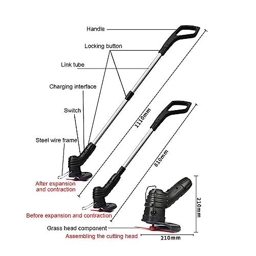 ZKLGS Desbrozadora, Cortacésped inalámbrico eléctrico de Longitud Ajustable, Cortador de Malas Hierbas, cortacésped inalámbrico portátil, Carga USB for jardín/césped(B) - imagen 7