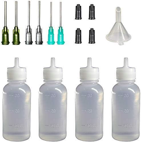 Habeuniversal Blunt Needle Tip Applicator Bottle Set - 30ml Squeezable Bottles, Storage Caps, 14ga 16ga 18ga Needle Tips and Mini Funnel, Use for Glue Applications, Precision Oiler, Lab Dispensing