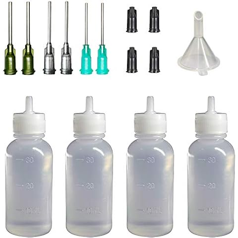 HaBeuniversal Blunt Needle Tip Applicator Bottle Set - 30ml Squeezable Bottles, Storage Caps, 14ga 16ga 18ga Needle Tips and Mini Funnel Cover