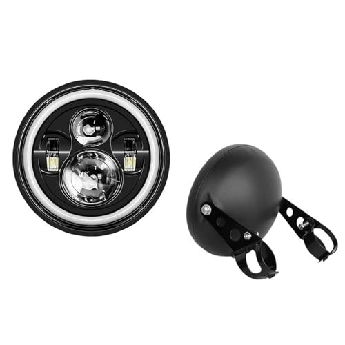 FGGHDR Moto Fanale Faro Anteriore Rotondo Universale 7.5' Per Cafe Racer Per Bobber Motocicletta LED 7 Pollici(7.5 all set B)