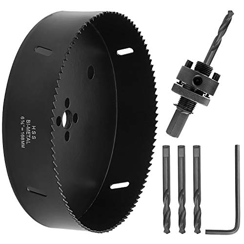 AConnet 6-5/8 Inch Hole Saw with Heavy Duty Arbor, HSS Bi-Metal Holesaw Drill Bits 38mm Depth Hole Cutter Saw for Easily Drilling Soft Metal, Plywood, Plastic, Drywall, Wood, Fiberboard (168mm)