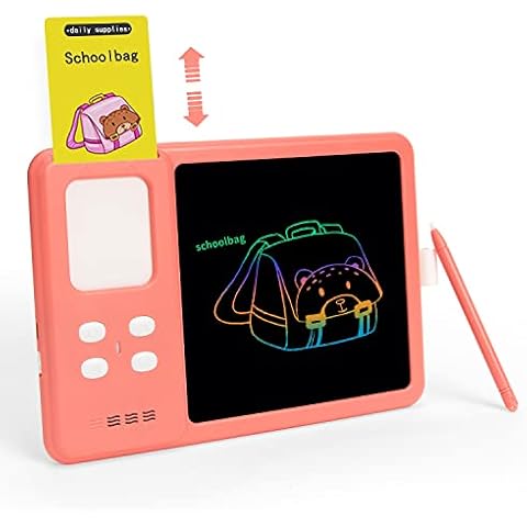 LCD Writing Tablet with Talking Flash Cards,8.5 Inch Erasable Writing Tablet Kids Drawing Pad for Painting Drawing Toys for 2 3 4 5 6 Year Old Baby Boys Girls, Preschool Learning Reading Machine(pink) Cover