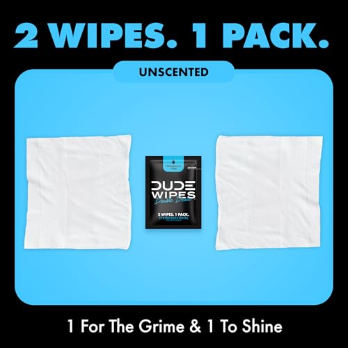 Image of DUDE Wipes Double Deuce Unscented Travel Wipes - 2 Wipes per Pack (40 packs, 80 Count) - On-The-Go Adult Flushable Wipes for Sensitive Skin - Infused with Vitamin E and Aloe - Septic and Sewer Safe
