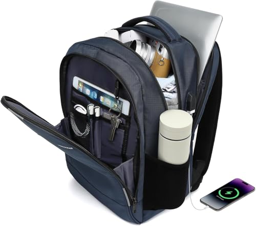 Mochila Grande para Notebook 17.3 Masculina Feminina,Mochila Backpack Executiva Antifurto, Reforçada, Saídas USB,Impermeável, Escolar, Faculdade, Trabalho,Viagem,Presente (Azul escuro)