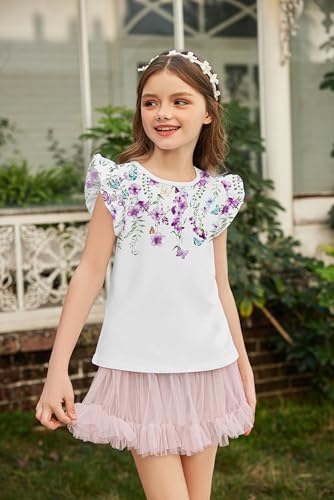 Image of Arshiner Girls Shirts Ruffle Short Sleeve Summer Cute Casual Crewneck Tops Blouse Tee