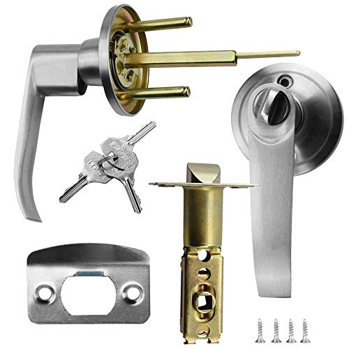 COOLBOTANG ドアノブ レバー レバーハンドル錠 室内用 簡易キー付 ドアハンドルロック 取替用レバーハンドル 玄関ドア パッセージ 浴室 部屋 屋外 セキュリティ ロック可能 適用扉厚 35-45MM