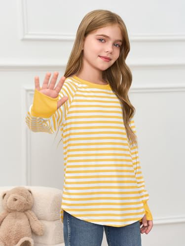 Image of Haloumoning Girls Striped Long Sleeve Shirts 5-14 Years