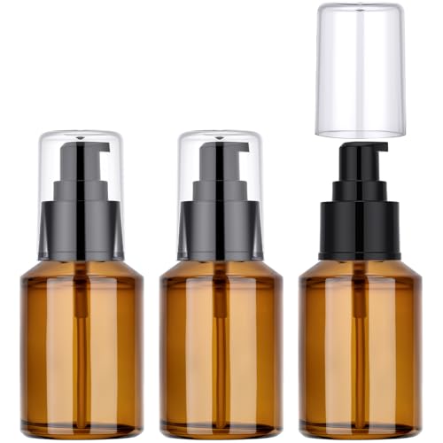 Image of Segbeauty 2oz Refillable Glass Travel Bottles for Toiletries, 3pcs Amber Lotion Pump Bottles Empty, 60ml Mini Travel Lotion Container, Small Liquids Container Bottle Pump Dispener for Creams Oils