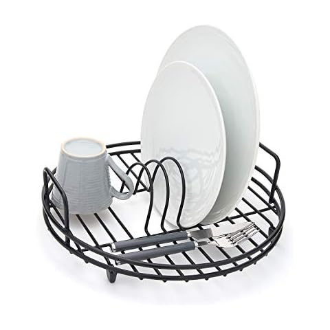 simplywire - Circular Dish Drainer - Round Sink Drying Rack - Black Cover